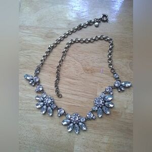 J. Crew Gold-Tone Chain Clear Crystal Cut Rhinestone Statement Necklace